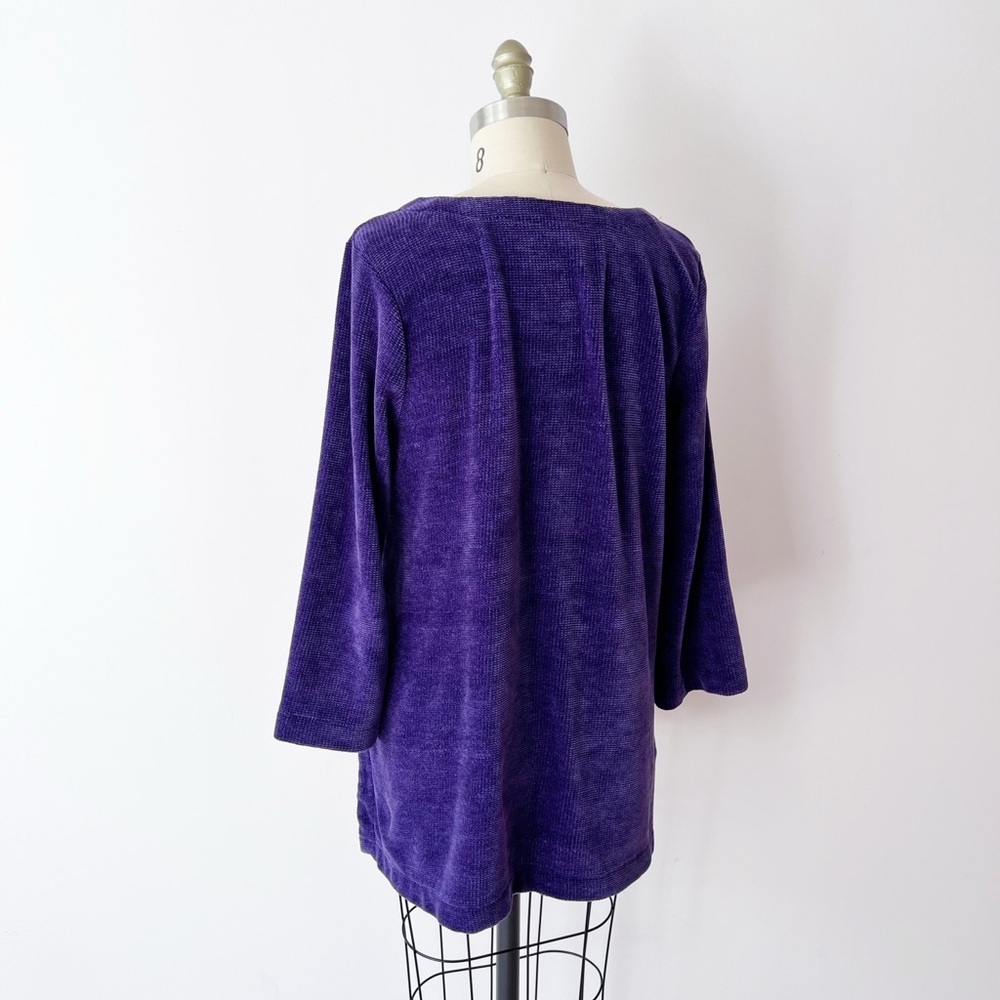 J. Jill Wearever Tunic Purple Textured Chenille Knit‎ 3/4 Sleeve Scoop Neck M - Picture 3 of 7